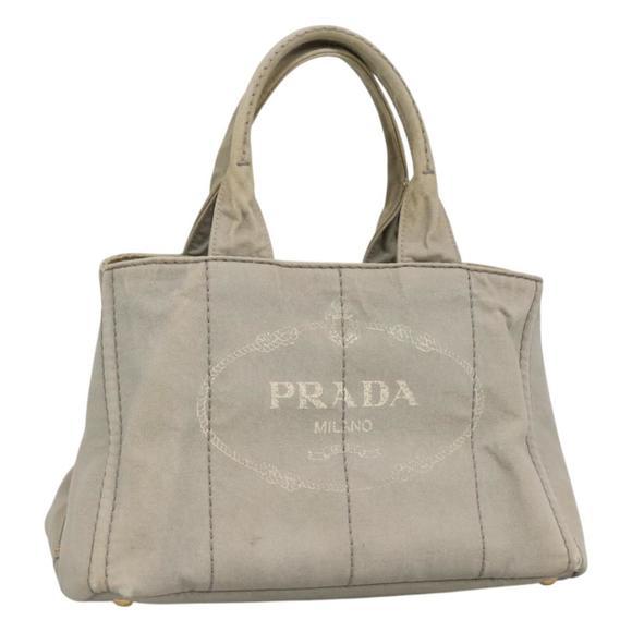 PRADA Canapa MM Hand Bag Canvas Gold Gray Auth fm4376 - Picture 1 of 16